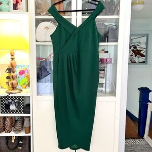 Dark Green Off Shoulder with Leg Slit Holiday Style Dress Size 12